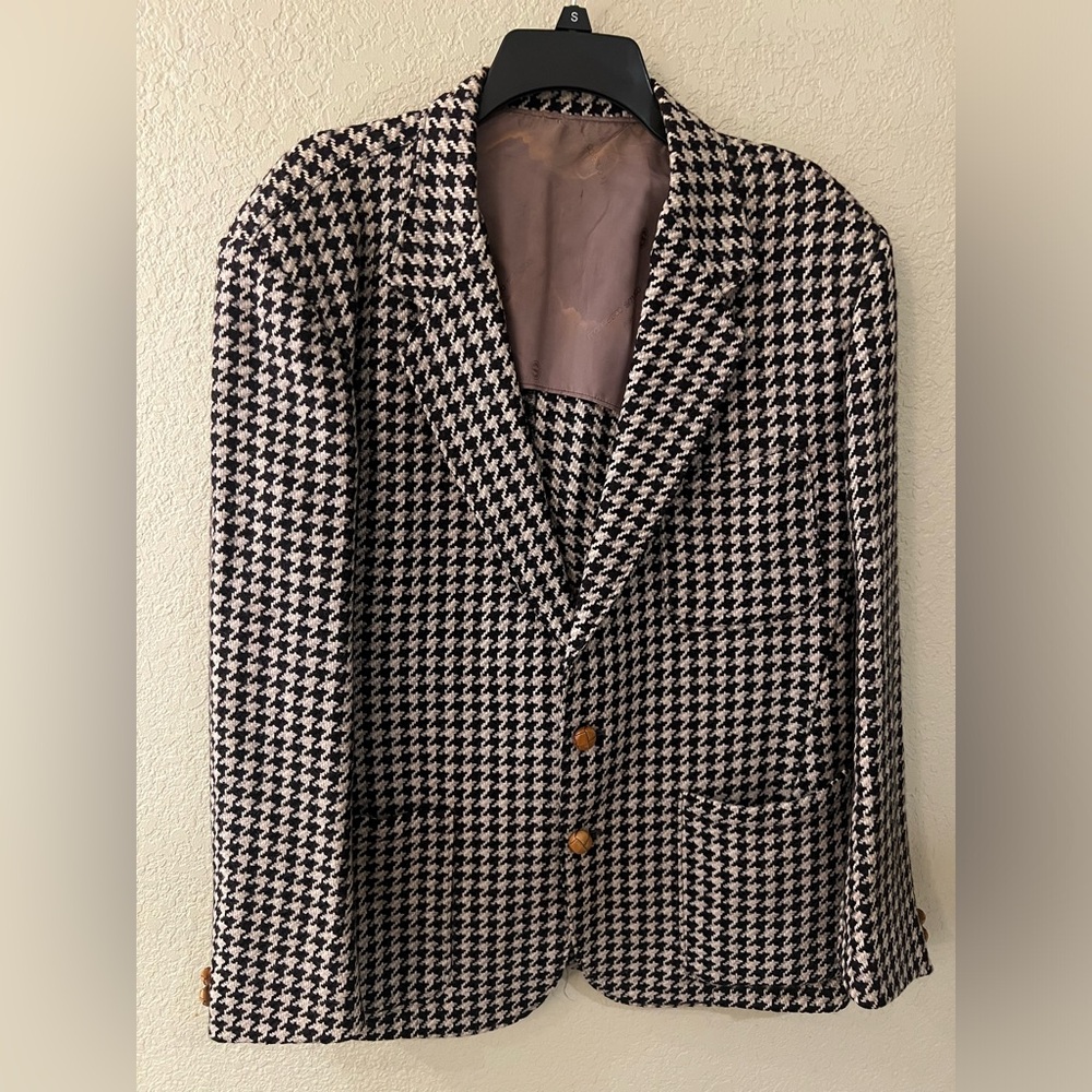 Francesco Smalto Paris Sport Coat 52R black and white houndstooth